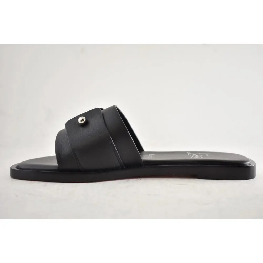 Christian Louboutin Chambelimule Donna Flat Black Calf Leather Slide Sandal 35